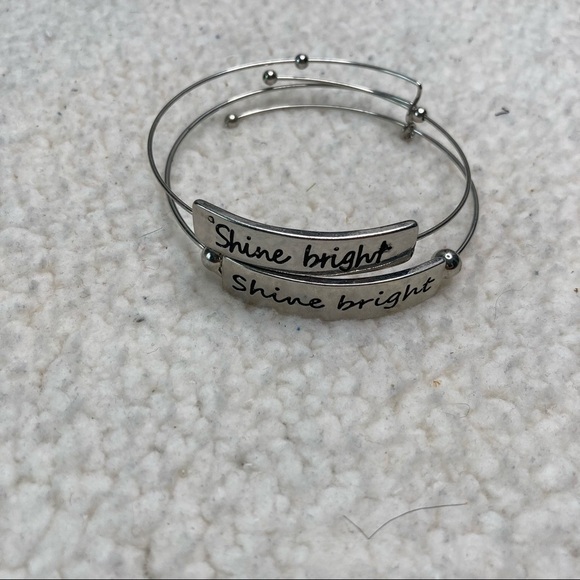 Shine Bright Wire Bangle Bracelet Silver - Set of 2 - Picture 1 of 6
